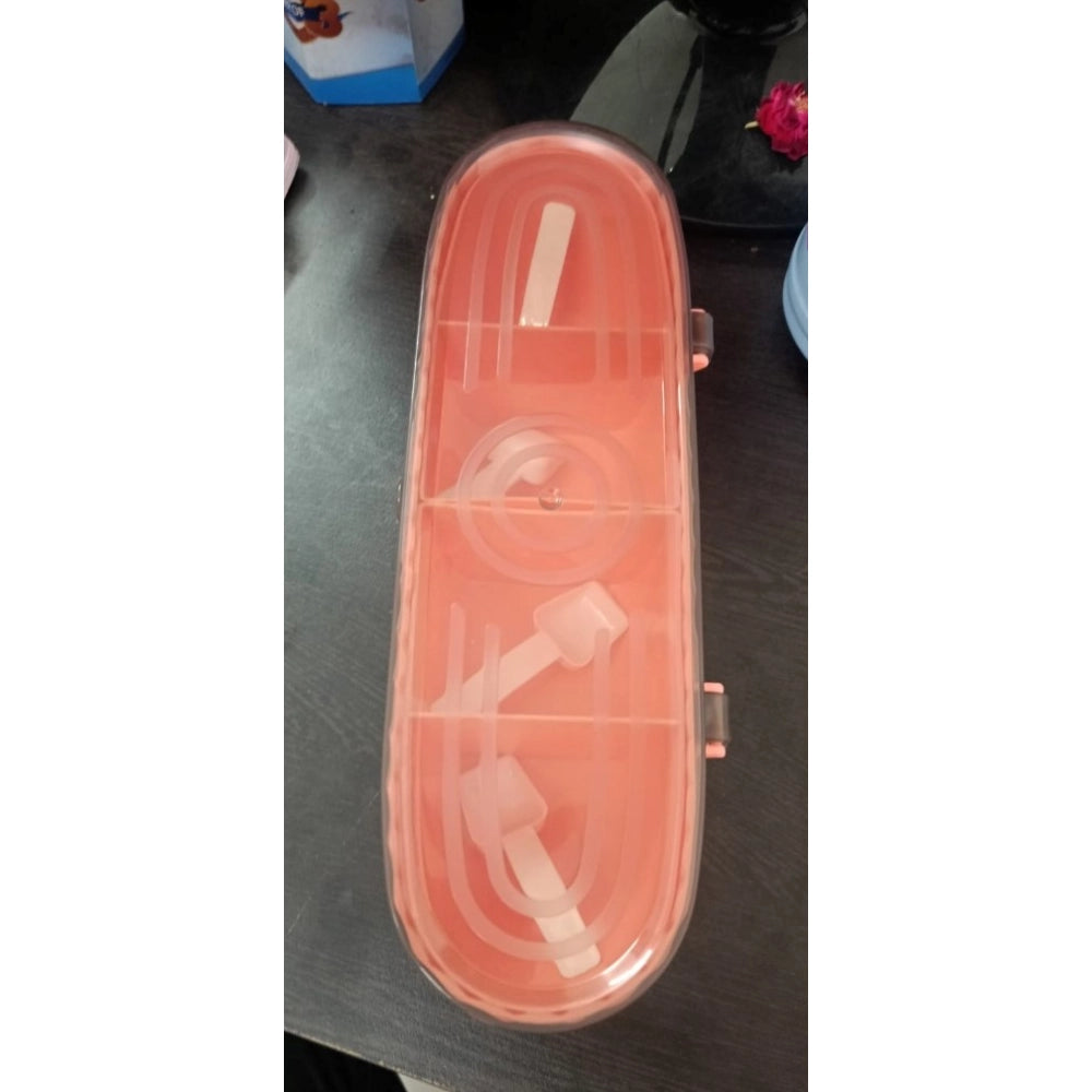 Plastic 4 Grid Design Made In India Container with Spoon (Multicolor)