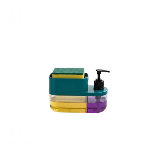 Plastic 3-in-1 Liquid Soap Dispenser with Sponge Soap Holder (Multicolor)