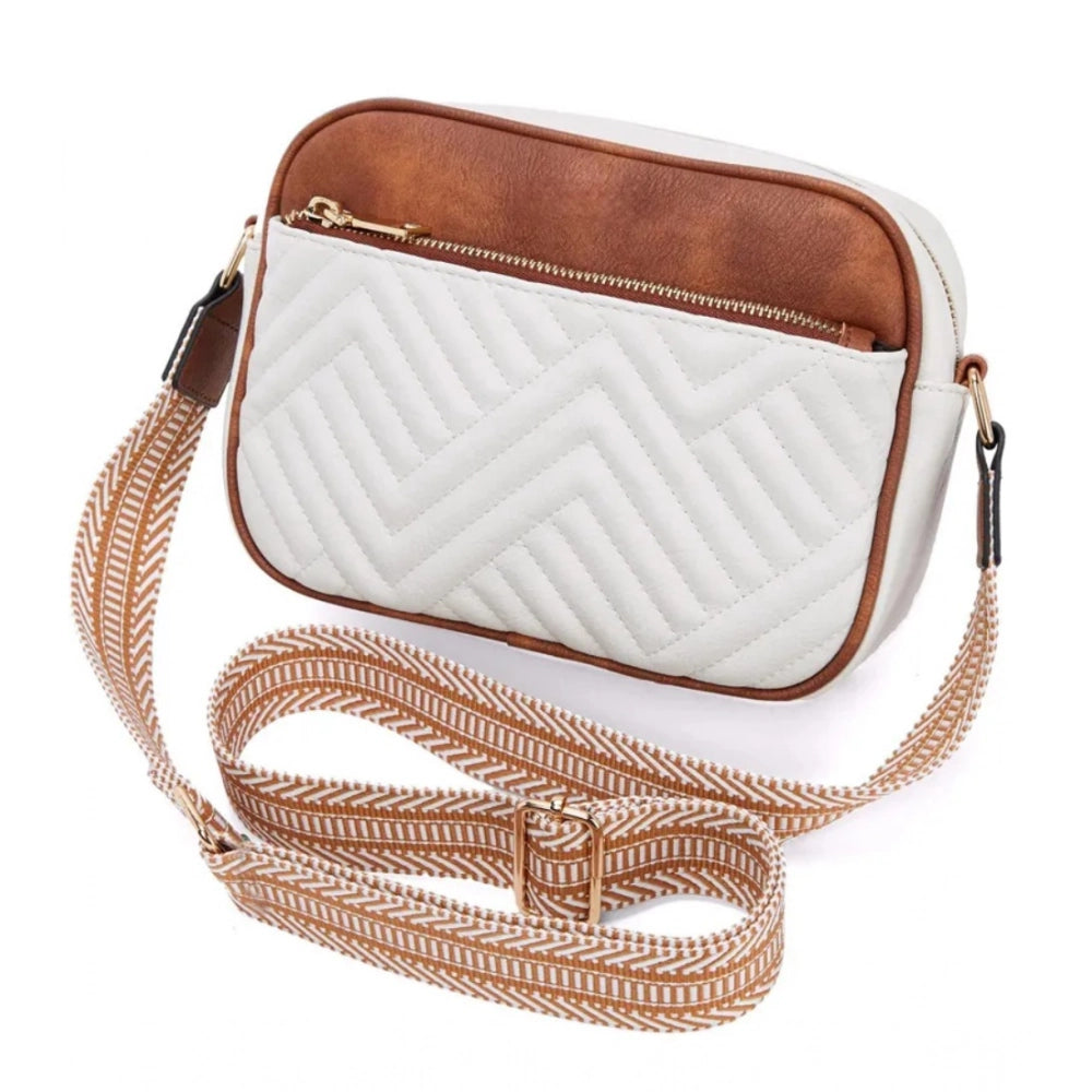 Women PU Leather Zipper Sling Bag