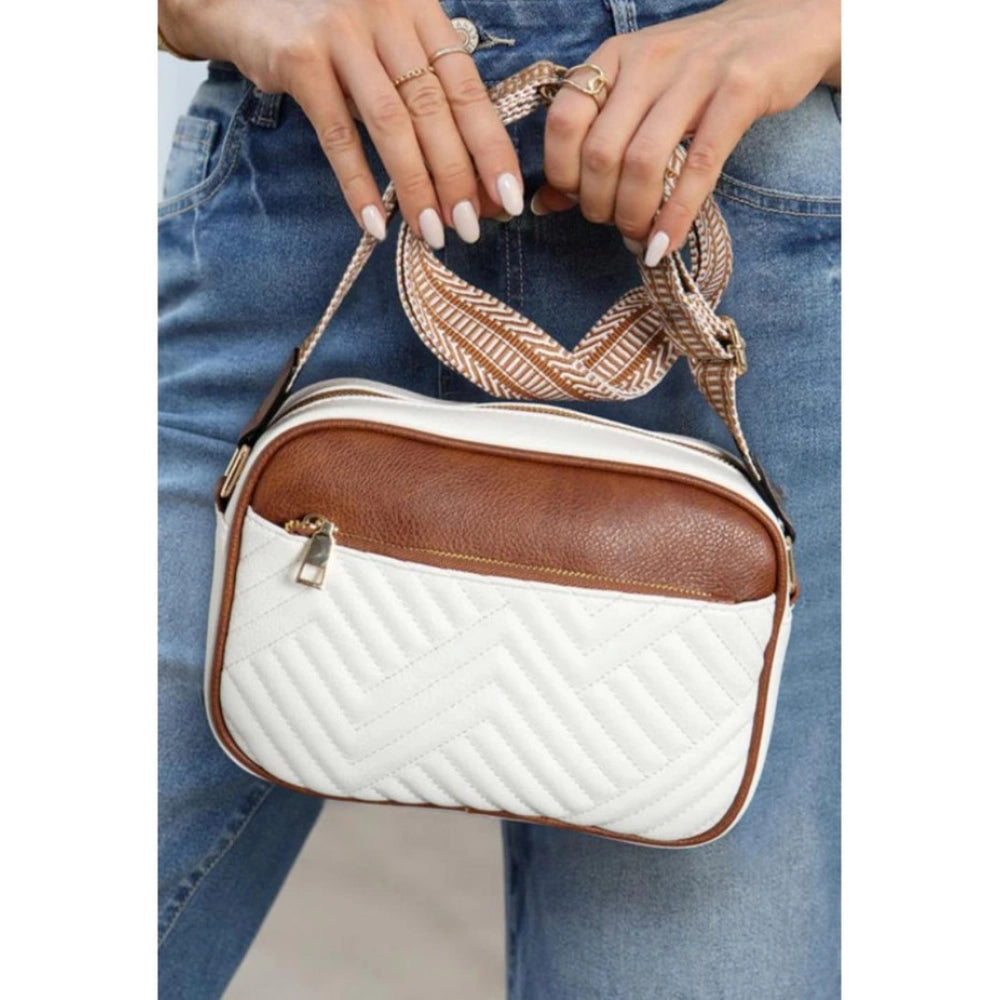 Women PU Leather Zipper Sling Bag