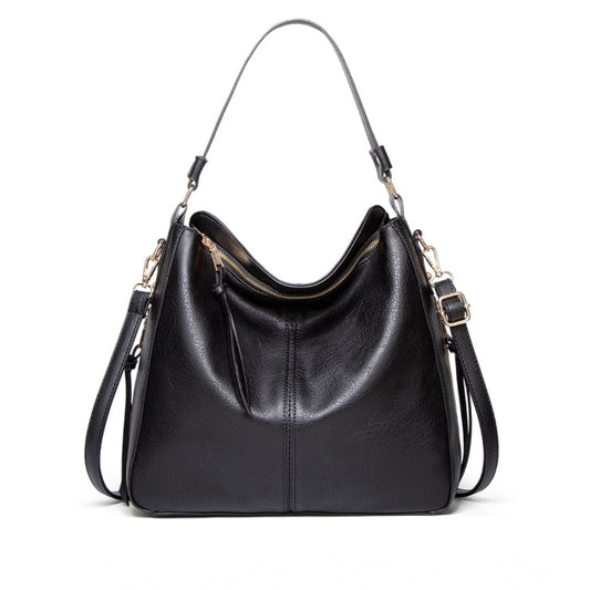Women PU Leather Zipper Handbag (Black)